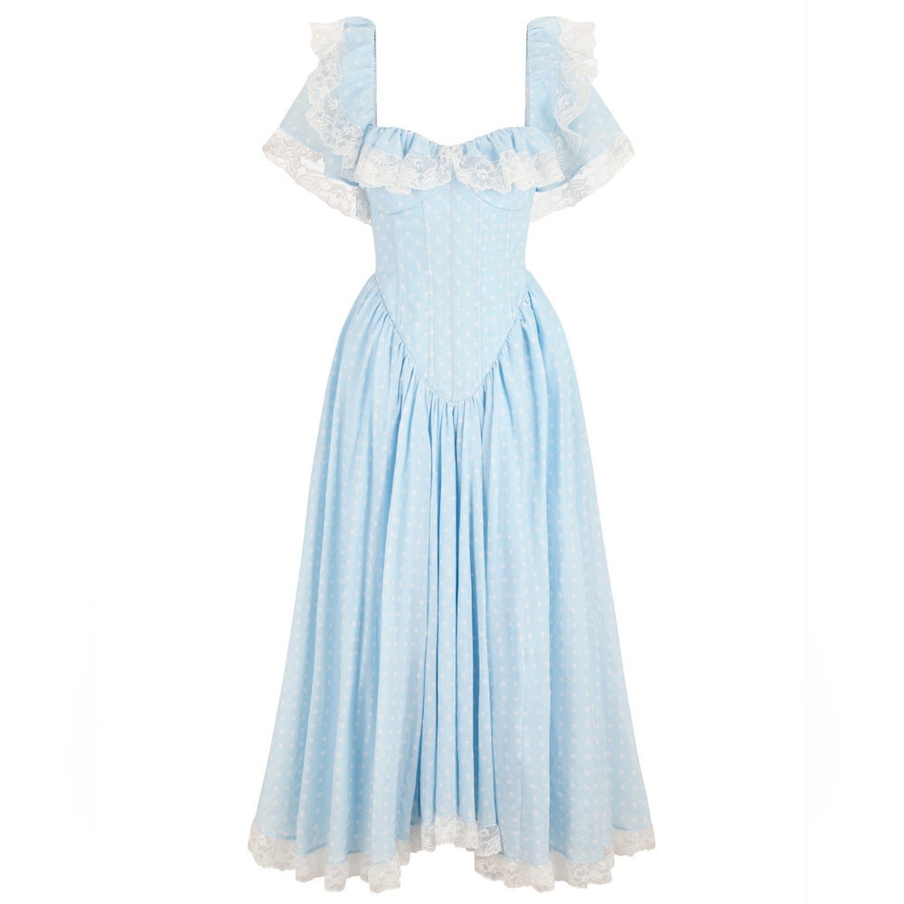 SOLD - Selkie Baby Blue Polka Dot Cupid Dress - Medium
